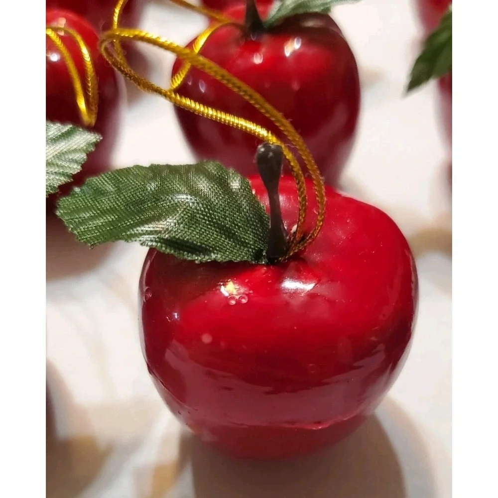 Vintage Shiny Red‎ Lacquered Apple Christmas Tree Ornaments 90s Lot Of 35
